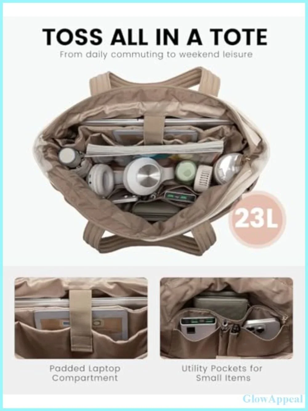 Ultra-Lightweight Puffer Laptop Tote Bag for Women with Organized Compartments,